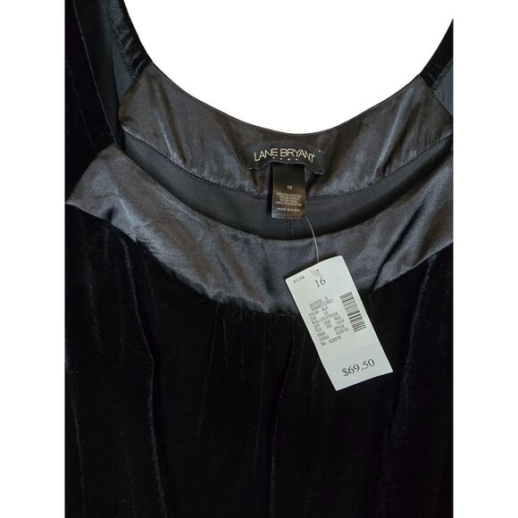 Lane Bryant Black Velvet Dress Size 16 Short Sleeve Satin Accent Goth Classic - Picture 4 of 5